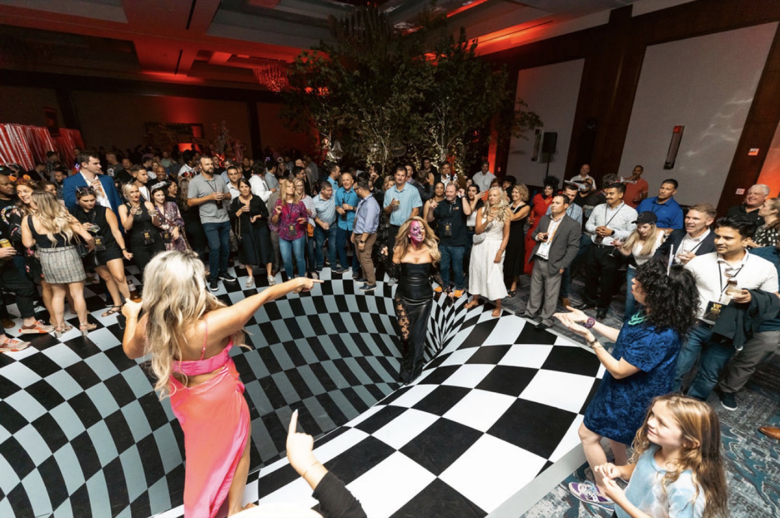 A dance floor under blue light