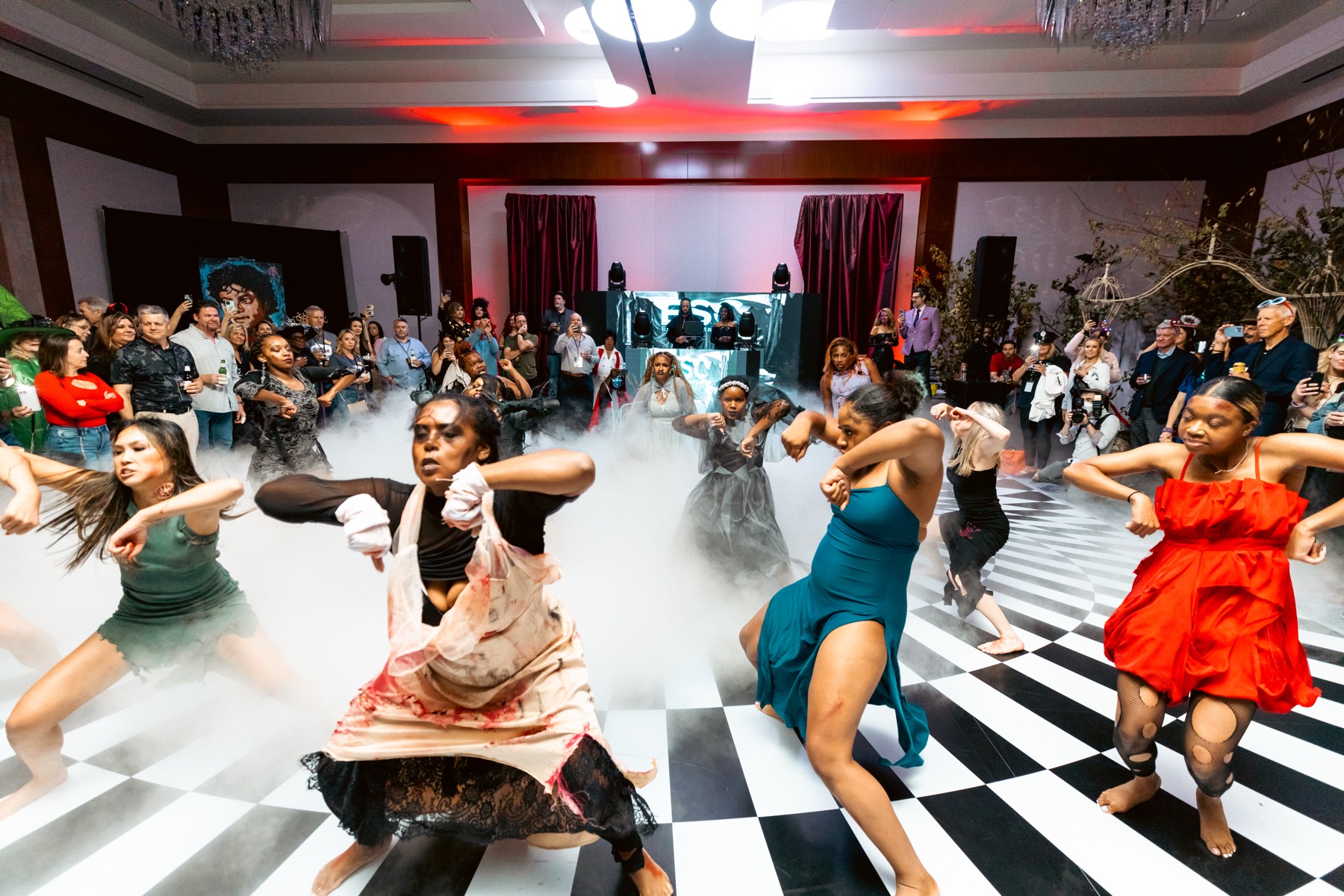Guests around an optical illusion dance floor