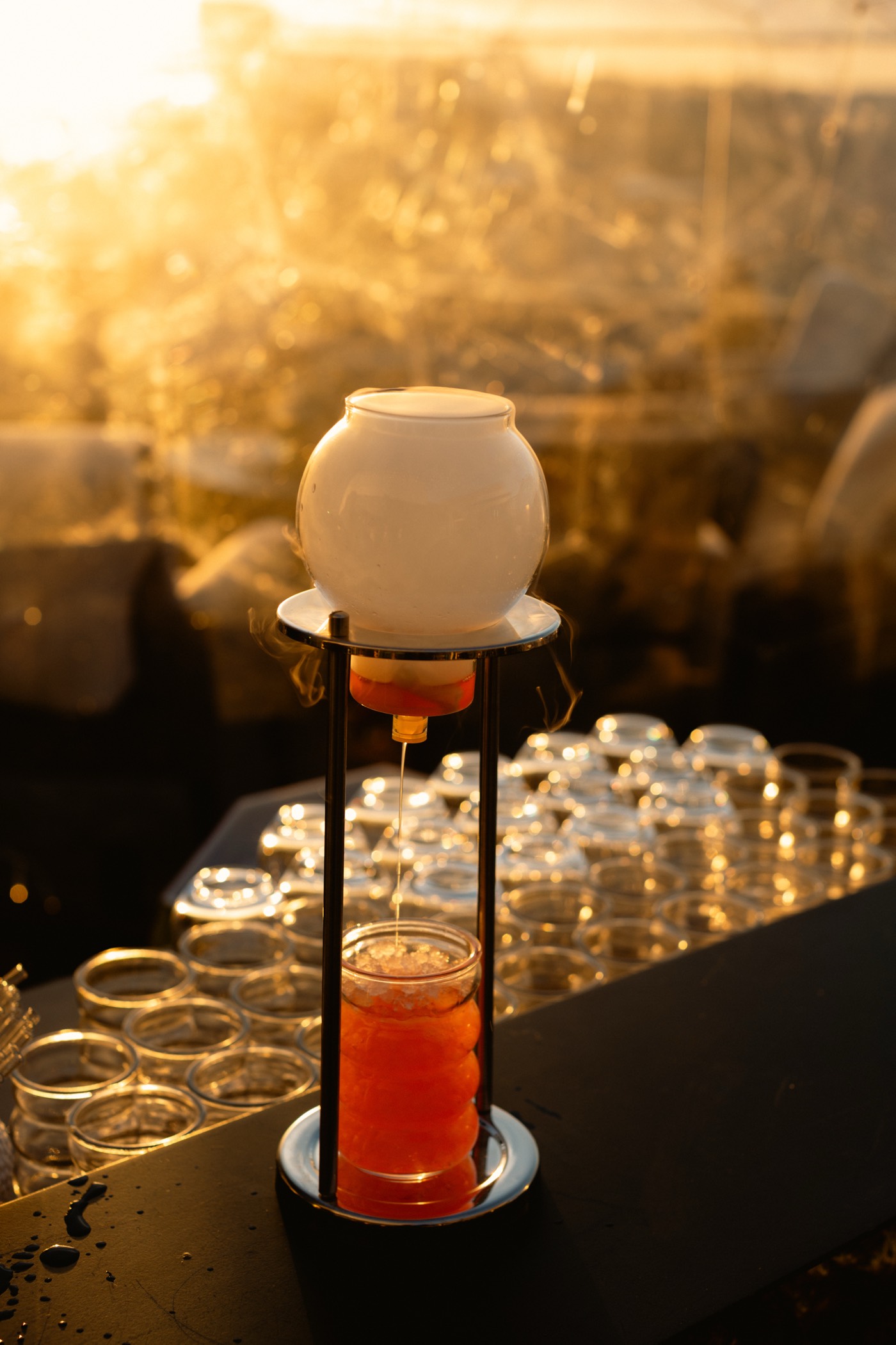 The signature cocktail at golden hour