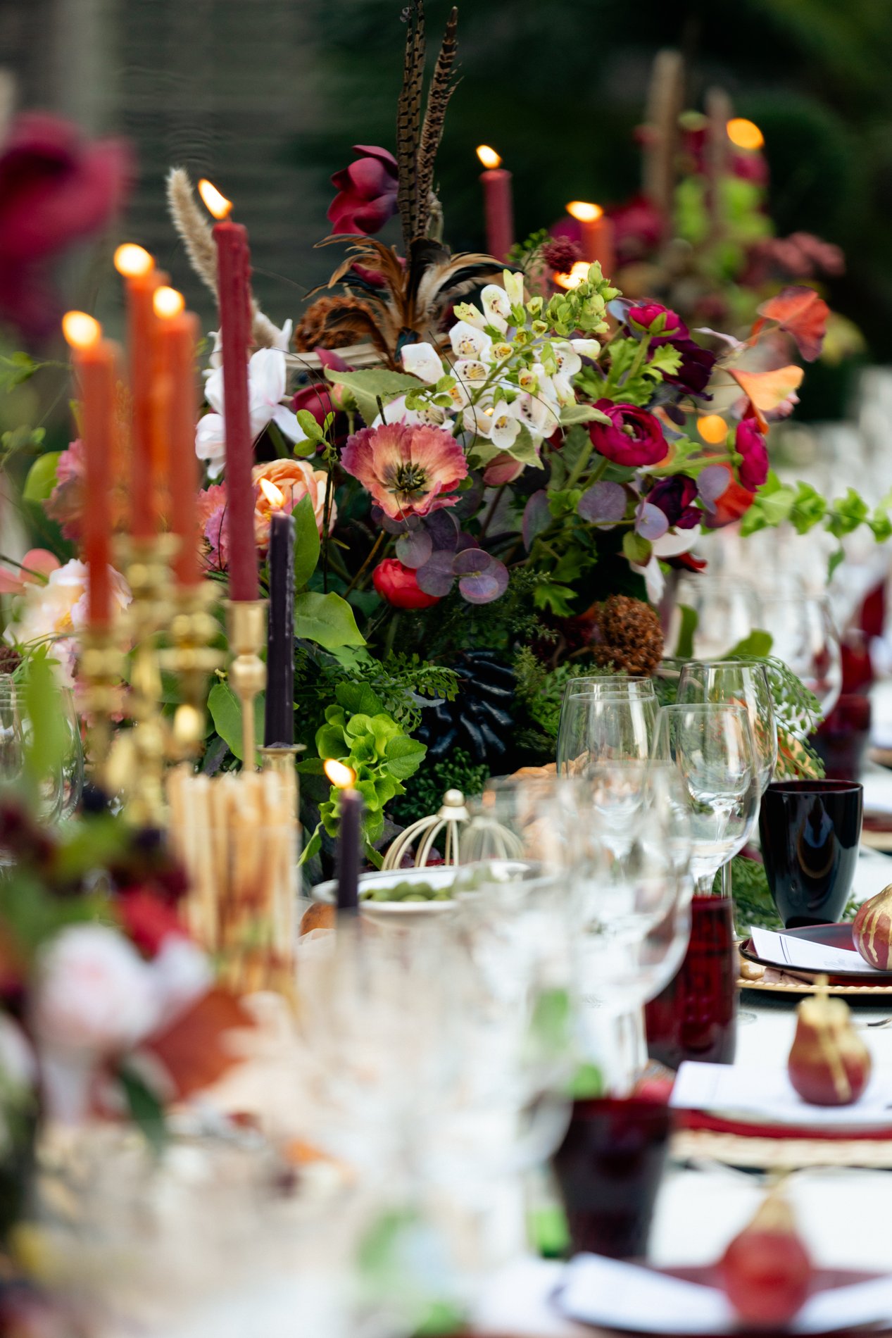Fruit and florals down the length of the table