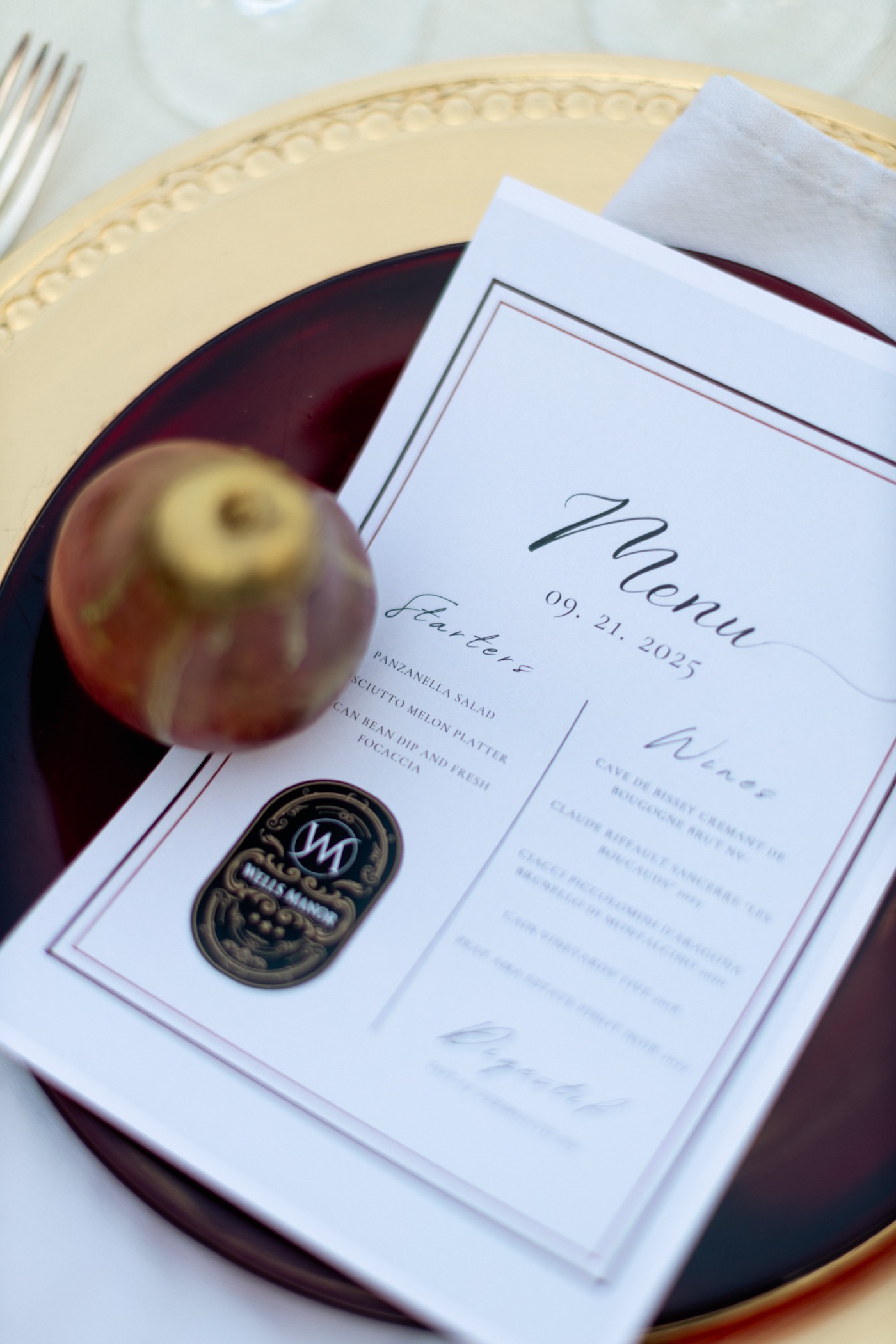 The menu card at each place setting