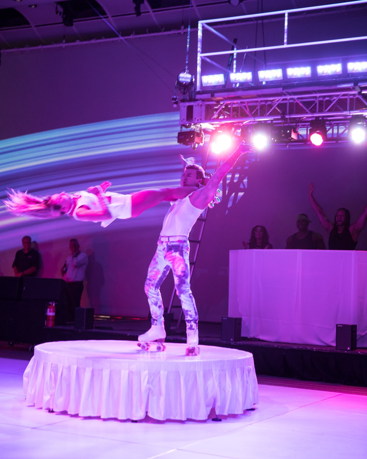 Aerial performers above a crowd